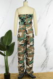 Camouflage Sexy Casual Camouflage Print Patchwork Backless Strapless Regular Jumpsuits