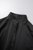 Black Casual Solid Patchwork Frenulum Shirt Collar Tops