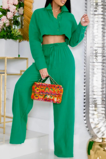 Green Casual Solid Patchwork Turndown Collar Long Sleeve Two Pieces
