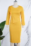 Green Casual Solid Patchwork O Neck Long Sleeve Dresses
