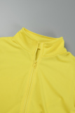 Yellow Casual Solid Patchwork Zipper Collar Long Sleeve Two Pieces