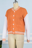 Orange Casual Solid Patchwork Contrast Outerwear