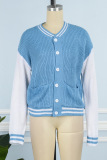 Light Blue Casual Solid Patchwork Contrast Outerwear