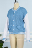 Light Blue Casual Solid Patchwork Contrast Outerwear