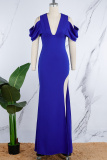 Blue Sexy Formal Solid Slit V Neck Evening Dress Dresses