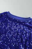Blue Casual Patchwork Sequins O Neck Long Sleeve Two Pieces