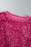 Red Casual Patchwork Sequins O Neck Long Sleeve Two Pieces