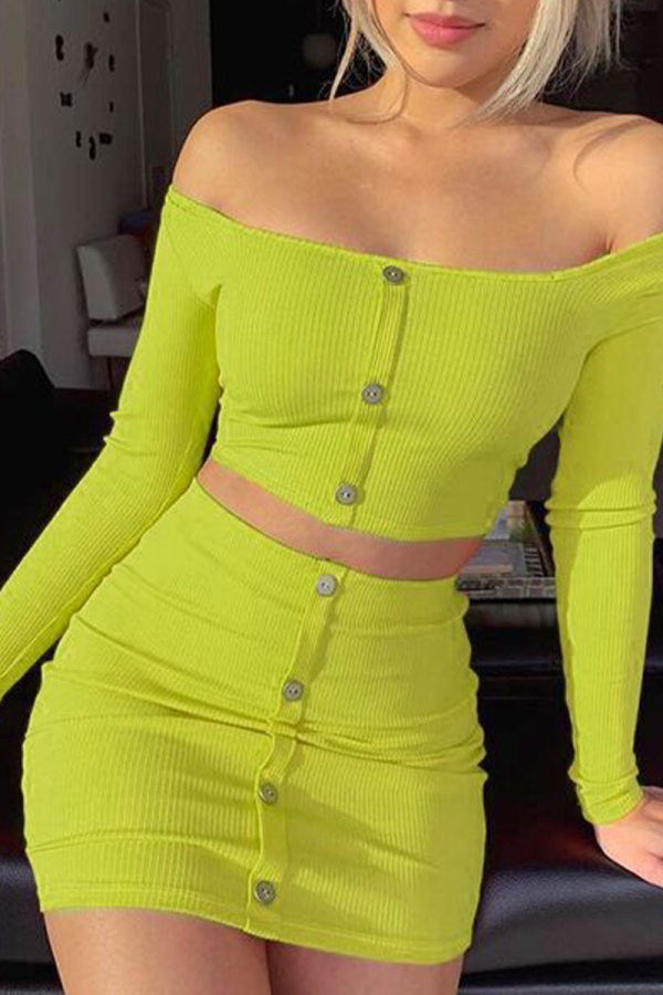 Green Elegant Solid Patchwork Buckle Square Collar Long Sleeve Two Pieces