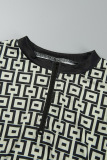 Khaki Casual Print Patchwork Zipper Collar Long Sleeve Two Pieces