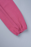 Rose Red Elegant Solid Patchwork Zipper O Neck A Line Dresses(With Belt)