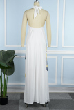 White Casual Print Bandage Backless Halter Long Dress Dresses