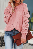 Apricot Fashion Casual Solid Hollowed Out O Neck Tops