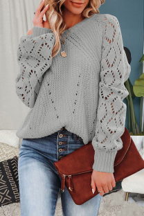 Grey Fashion Casual Solid Hollowed Out O Neck Tops