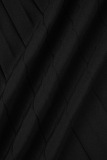 Black Casual Solid Frenulum Pleated V Neck Long Sleeve Dresses
