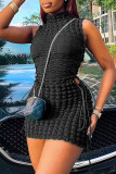 Black Sexy Solid Bandage Hollowed Out Patchwork Half A Turtleneck Pencil Skirt Dresses
