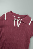 Watermelon Red Casual Solid Patchwork Turndown Collar Long Sleeve Two Pieces
