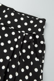 Black Casual Street Dot Print Patchwork Pocket Fold Straight High Waist Wide Leg Full Print Bottoms