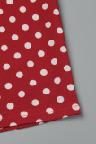 Red Casual Street Dot Print Patchwork Pocket Fold Straight High Waist Wide Leg Full Print Bottoms
