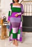 Purple Casual Striped Patchwork Long Sleeve Two Pieces