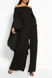 Black Casual Daily Elegant Simplicity Solid Color Off the Shoulder Regular Jumpsuits