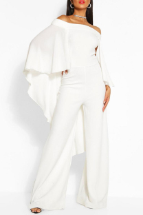 White Casual Daily Elegant Simplicity Solid Color Off the Shoulder Regular Jumpsuits