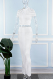 White Sexy Solid Patchwork See-through O Neck Short Sleeve Two Pieces