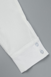 White Casual Solid Patchwork Frenulum V Neck Long Sleeve Plus Size Dresses