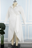 White Casual Solid Patchwork Frenulum V Neck Long Sleeve Plus Size Dresses