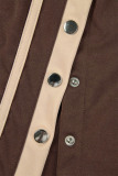 Brown Casual Solid Patchwork Buckle Zipper Collar Long Sleeve Two Pieces