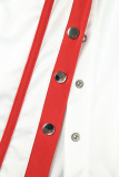 Red Casual Solid Patchwork Buckle Zipper Collar Long Sleeve Two Pieces