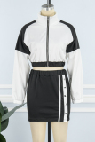 Black Casual Solid Patchwork Buckle Zipper Collar Long Sleeve Two Pieces