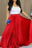 Red Elegant Solid Patchwork Pleated Loose Mid Waist Solid Color Bottoms
