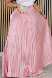 Pink Elegant Solid Patchwork Pleated Loose Mid Waist Solid Color Bottoms