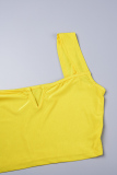 Yellow Casual Daily Vacation Plain Solid Color Square Collar Two Pieces