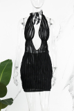 Black Sexy Solid Backless Halter Sleeveless Dress Dresses
