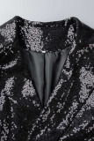 White Casual Solid Sequins Patchwork Buttons Turn-back Collar Long Sleeve Two Pieces