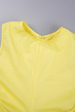 Yellow Sexy Casual Sweet Simplicity Cut Out Solid Color U Neck Mini Dress Dresses