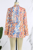 Red Casual Print Cardigan Turn-back Collar Outerwear