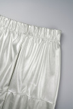 Silver Casual Solid Slit Skinny High Waist Conventional Solid Color Skirts