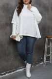 White Casual Solid Basic Turtleneck Plus Size Tops