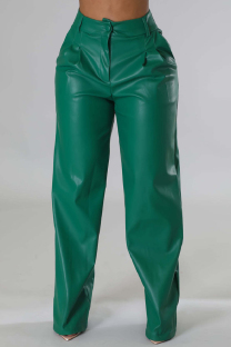 Green Casual Solid Patchwork Regular High Waist Straight Solid Color Trousers