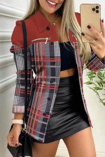 Red Casual Print Patchwork Turndown Collar Outerwear