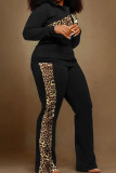 Leopard Print Casual Street Print Patchwork Zipper Long Sleeve Two Pieces