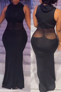 Black Sexy Daily Party Elegant Simplicity Patchwork See-through Mesh Half A Turtleneck Sleeveless Dress Dresses