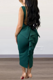 Green Casual Sweet Daily Elegant Backless Solid Color With Bow Spaghetti Strap Dresses