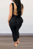 Black Casual Sweet Daily Elegant Backless Solid Color With Bow Spaghetti Strap Dresses