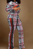 Red Casual Street Print Patchwork Zipper Long Sleeve Two Pieces
