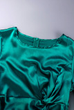Green Casual Solid Slit O Neck Tops