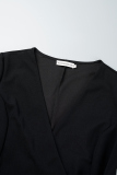 Black Casual Solid Patchwork Fold V Neck A Line Dresses