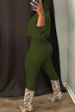 Army Green Casual Solid Patchwork Hooded Collar Long Sleeve Two Pieces